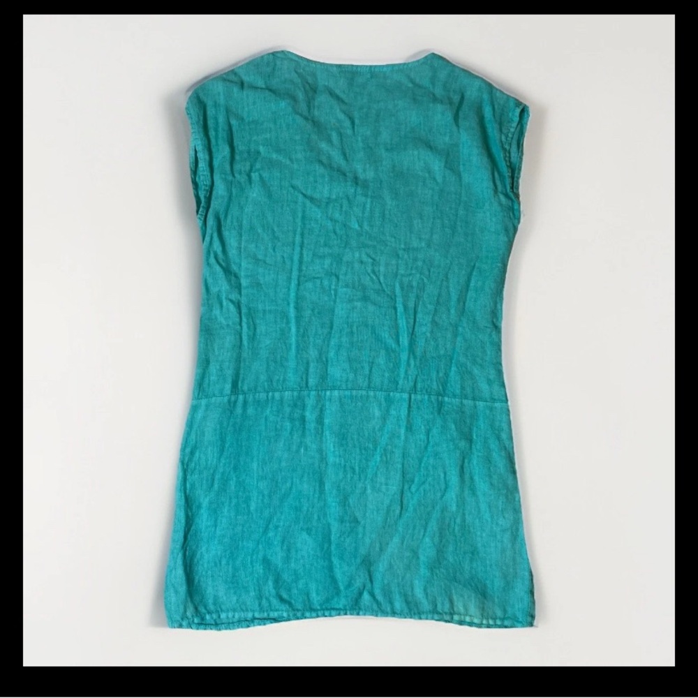 Meo Meli Teal V-Neck linen Sleeveless dress Italy made - Picture 2 of 7